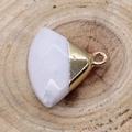 Minimalist gold and white stone fan-shaped pendant charm for DIY jewelry making - White Jade