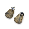 Irregular natural stone evil eye pendant with sparkling rhinestones and silver bail - 25x40mm / US 1