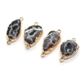 Irregular natural agate geode pendants with gold plated edges and double connectors - Dual-Hole Connector / Black and Gray
