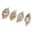 Set of four irregular druzy agate slice connectors with gold plated edges and double loops - Dual-Hole Connector / Light Gray