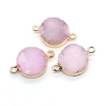 Rundes Rosa Druzy Quarz Verbindungsstück mit Goldbeschichtung für DIY-Schmuck - 15x24mm / Rosa