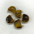 Semi-circle natural tiger eye stone pendant connectors in gold plating for DIY jewelry - 17x18mm / Tiger's Eye