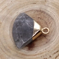 Fan-shaped grey natural stone pendant with golden metal loop on rustic wooden surface - Grey Textured Stone (20)