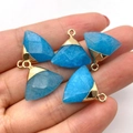 Blue natural stone fan-shaped faceted pendants with gold plated connectors for DIY jewelry - Blue (No. 1)