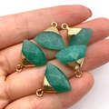 Five pieces of fan-shaped green aventurine stone pendants with gold metal caps - Green (No.2)
