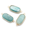 Drei facettierte ovale Türkissteine mit Goldrand und Doppelösen für DIY-Schmuck - Amazonit