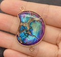 Pea-shaped imperial jasper connector pendant with natural purple and green veins in gold bezel - 26x39mm / US 4