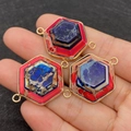 Hexagon purple natural stone pendant connector with gold plating for DIY jewelry - 23x33mm / No.1 (Blue-Purple Mix)