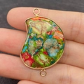 Connecteur de pendentif en jaspe impérial multicolore avec bordure dorée pour bijoux DIY - 26x39mm / US 6