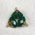 Three fan-shaped malachite stone pendants with gold metal edging for DIY jewelry making - Malachite
