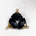 Three triangular fan-shaped black stone pendants with gold-plated metal edges for DIY - Black Agate