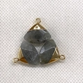 Three fan-shaped gray natural stone pendants with gold plating for DIY jewelry - Flash Stone (Labradorite)