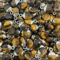 Gefacetteerde tijgeroog steen ovale hangers met verzilverde metalen kapjes in bulk - 8x14mm / Tijgeroog