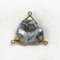 Triangle grey stone pendant with gold plating and three-way connectors for DIY jewelry - Grey Marble Pattern (No. 6)