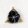 Three triangular black stone pendants with golden metal frames for DIY necklaces - Synthetic Black Turquoise