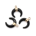 Three crescent moon natural stone pendants with gold plating for jewelry DIY crafting - Black Agate
