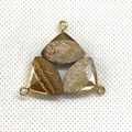 Three triangular fan-shaped natural jasper stone pendants with gold metal edge trim - Picture Jasper