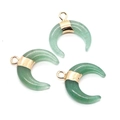 Set of three green aventurine crescent moon pendants with golden metal clasps for DIY jewelry - Green Aventurine