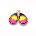 Tropfenförmiger Kristallanhänger mit Farbverlauf in Rosa Gelb Blau und Goldfassung - Größe 16 / 14x23mm (20 Stück/packung)