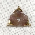 Translucent reddish-brown triangular stone pendants with golden metal bails in three pieces - Pink Strawberry Quartz Style (No. 13)