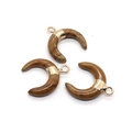 Three brown marbled crescent moon charms with gold-plated caps and hanging loops - US 5