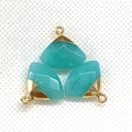 Three-piece set of teal green natural stone fan-shaped pendants with golden ring loops - Cyan Amazonite Style (No. 14)