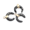 Three crescent moon natural stone pendants in grey marble with gold plated bail hooks - US 6