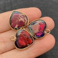 Pendentif cœur en pierre naturelle avec bord doré et textures marbrées variées - 16x19mm / US 5
