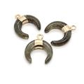 Natural dark green stone crescent pendants with gold plated metal bails and loops - US 8
