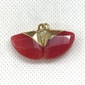 Deep red triangular fan-shaped natural stone pendant with gold metal top hook - Dark Red Fan Stone (No. 16)
