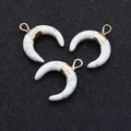 Three crescent white marble stone pendants with gold metal hoops for DIY jewelry making - Howlite