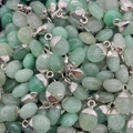 Groene aventurijn stenen hangers in ovale vorm met zilveren metalen haken in bulk - 8x14mm / Groene Aventurijn
