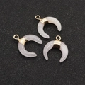 Pink crescent natural stone pendants with gold metal wrap and rings for DIY jewelry - Rose Quartz