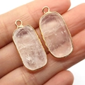 Pink quartz rectangular pendant with gold edge plating for DIY jewelry making - 15x30mm, 5g / Transparent Crystal