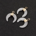 Three translucent purple stone crescent moon pendants with elegant gold plated metal loops - White Jade