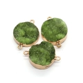Natürliche grüne Druzy Kristall Anhänger mit vergoldetem Rahmen und doppelten Ösen - 20x28mm / Grün