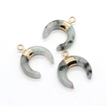 Three pieces of crescent moon stone pendants with gold plating and natural grey-green veins - US 7