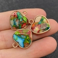 Pendentifs en forme de cœur en pierre impériale avec bordure dorée et textures - 16x19mm / US 11