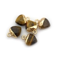 Set of five heart-shaped tiger eye stone pendants with gold-plated caps and hanging loops - 10x14mm / Tiger's Eye