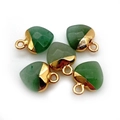 Green natural stone heart pendants with gold electroplated metal caps for jewelry making - 10x14mm / Green Aventurine