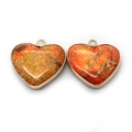 Orange heart-shaped imperial stone pendants with gold metal edge and top loop - Orange-Red Natural Texture Style (4)