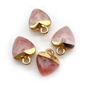 Pink heart-shaped faceted gemstone pendants with gold plated caps for jewelry making - 10x14mm / Watermelon Quartz