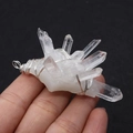 Handmade silver wire wrapped natural white crystal cluster pendant for DIY jewelry making - Style 3 (1003-T220112008) / 37x48mm