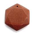 Hexagonal faceted goldstone pendant with sparkling mineral particles and pre-drilled hole - Gold Sandstone