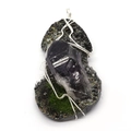 Handmade silver wire wrapped irregular purple crystal stone pendant with moss decor - Dark Raw Mineral Style (No. 1) / Purple (No.1)