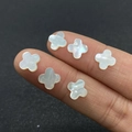 Set mit sechs weißen Perlmutt Perlen in Kleeblattform für DIY Schmuckherstellung - 8mm / Weiß