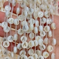 Natural white shell bead with gold letter A charm for DIY necklace jewelry making - 8mm / Letter A