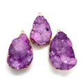 Natural purple druzy crystal teardrop pendant with gold plated edges for DIY jewelry - 26x37-26x40mm / Lavender