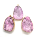 Three purple amethyst teardrop pendants with gold-plated edges for jewelry making - 26x37-26x40mm / Pink