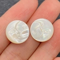 Engraved sea shell moon face pendant with iridescent mother of pearl glow - 15mm / White Shell Moon